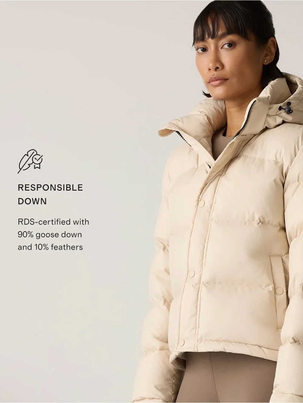 Quince Responsible Down Cropped Puffer in Oatmilk Size Small 922